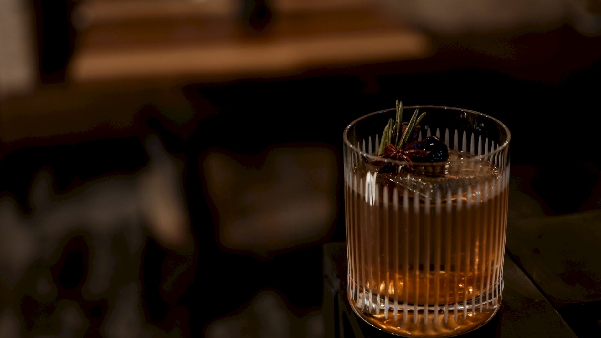 Whiskey signature cocktail with rosemary