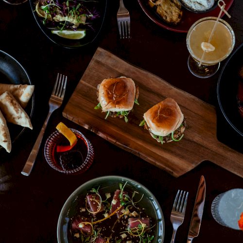 Bison sliders, fish crudo, cocktails, share plates