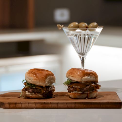 Bison sliders and dirty martini